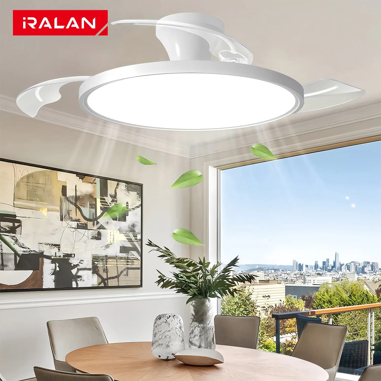 Ventilatore da soffitto intelligente Decorazione della sala da pranzo Ventilatore elettrico Ventilatore a scomparsa Ventilatore a pale Apparecchio di illuminazione per la casa a LED 42/48 pollici