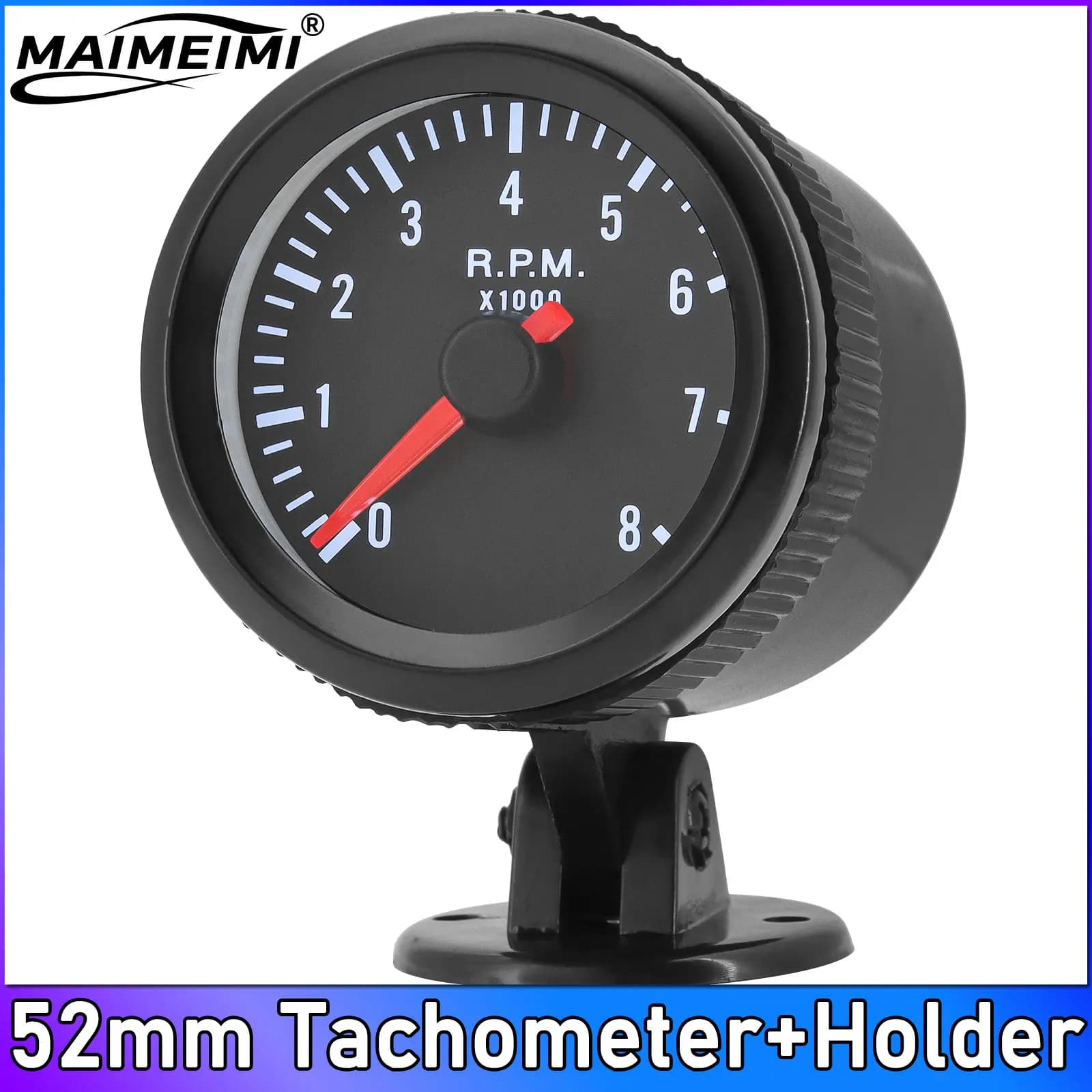Tachimetro 8K 12V per Auto, 52mm con Indicatore LED Bianco, 8000 RPM per Motori da 1-8 Cilindri + Supporto per Indicatore