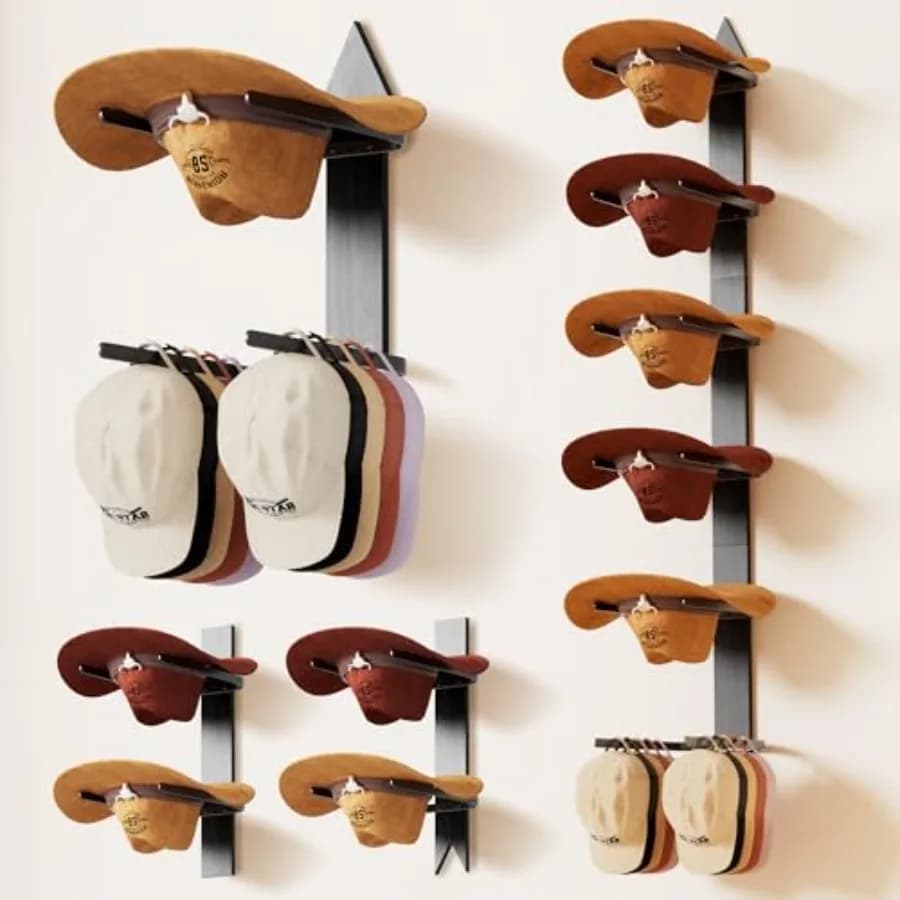 Porta Cappelli da Cowboy da Parete, Supporto per Cappelli da Cowboy da Muro, Contiene fino a 6 Cappelli, Organizzatore per Cappelli in Legno Rustico Stile Western con Freccia S