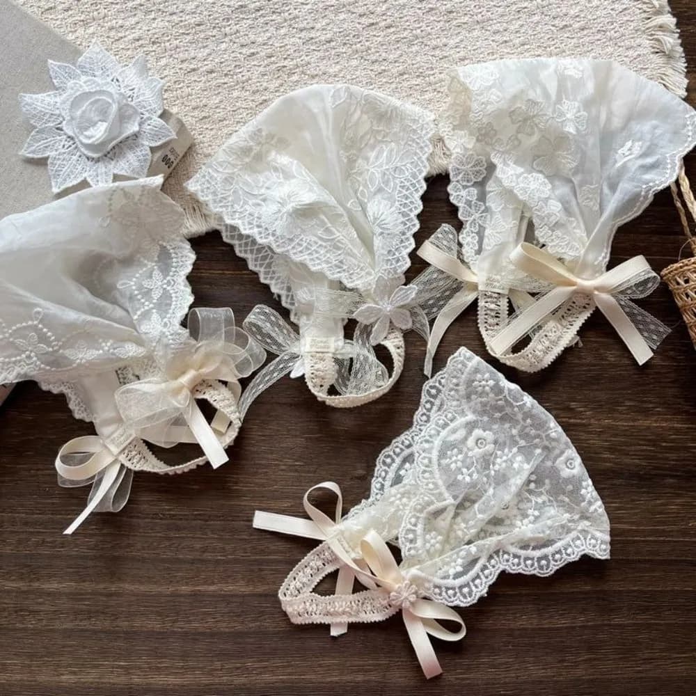 Cute Wide Hollow Lace Headband White Flower Bow Korean Bowknot Hair Accessory Elastic Band Elastic Headband For Newborn