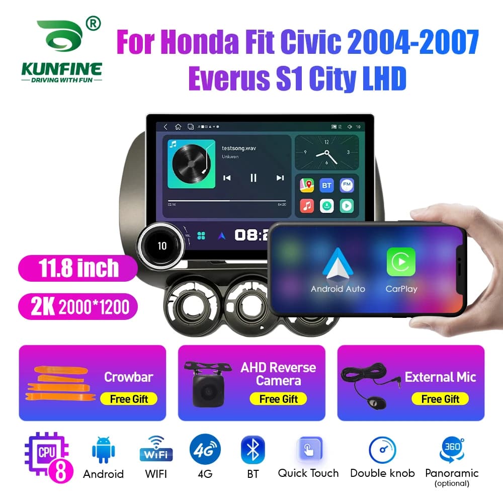 11.8 pollici 2K doppi manopole 2 Din autoradio per Fit Civic 2004-2007 autoradio DVD lettore video multimediale Android Auto Carplay