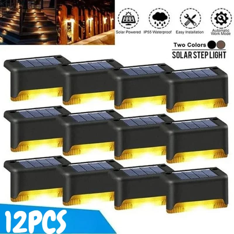 1-12 Pezzi Luce Solare per Scale, Lampada LED Impermeabile da Esterno per Recinzioni, Ringhiere, Giardini, Sentieri, Terrazze e Cortili