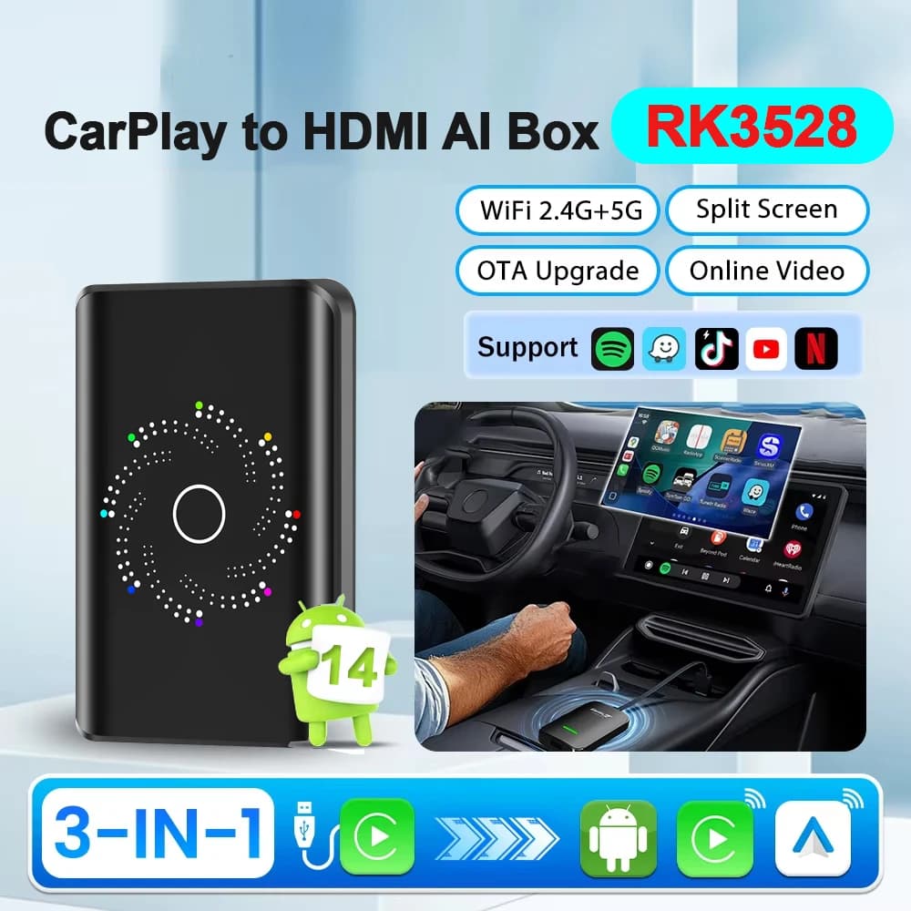 NUOVO CarPlay Smart Box Android 14 4+64G 2+16G Adattatore Wireless Android per Auto Plug-and-Play Box TV per Auto per YouTube Netflix
