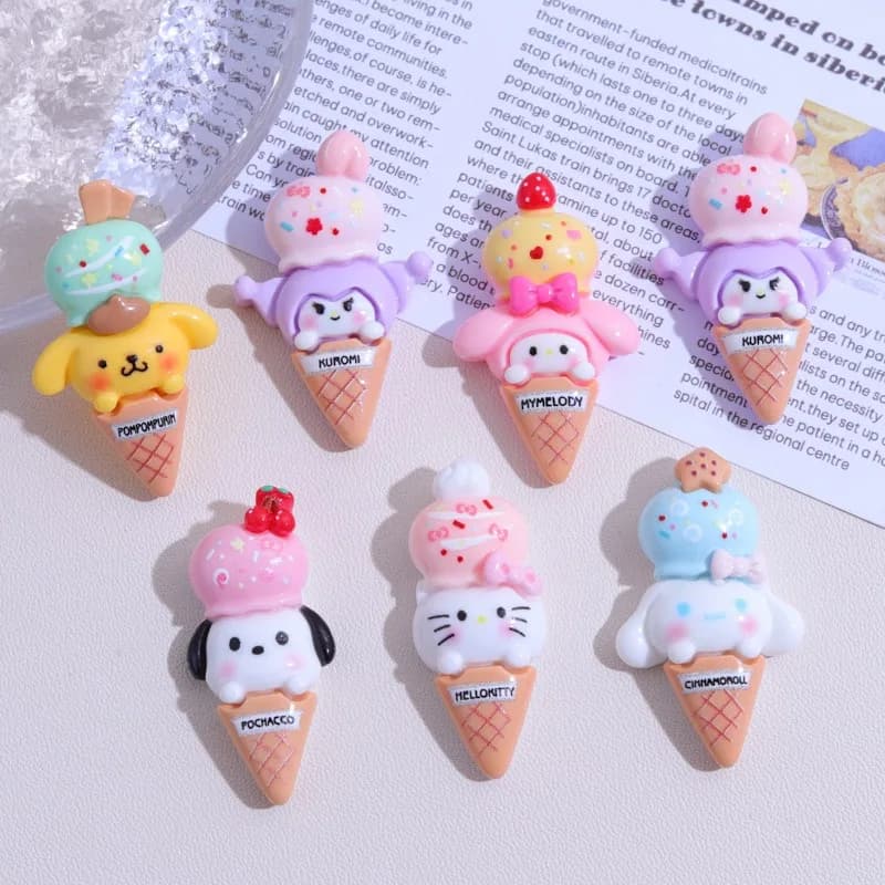 10 Pcs New Cute Hello Kitty Cartoon Little Cat, Dog ice cream Resin Scrapbook gioielli fai da te forcina da sposa decorare accessori