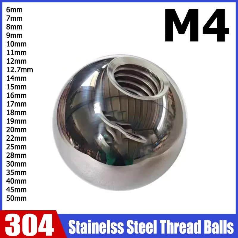 1-50pcs M4 Thread Balls OD 6/7/8/9/10/11~50mm 304 Stainless Steel Half Hole Balls Drilling Ball Blind Hole Metric Female Thread