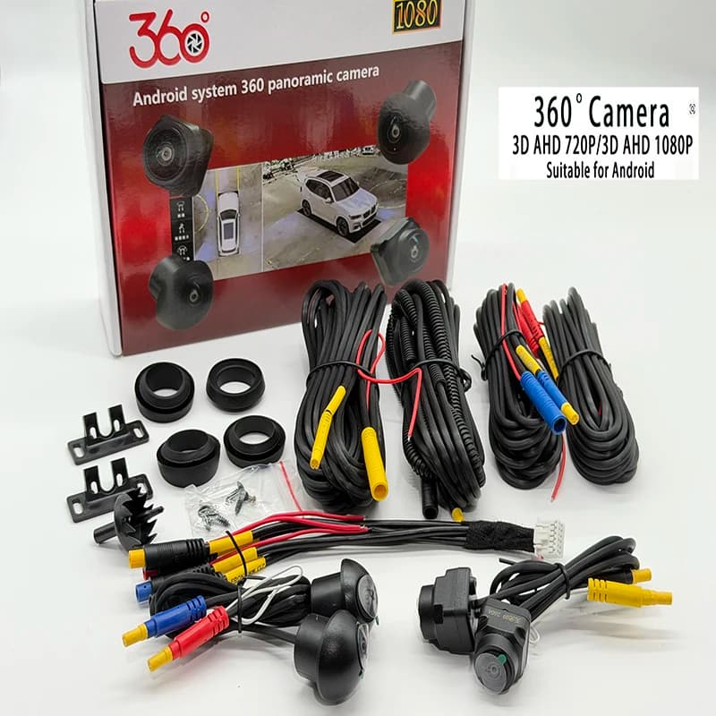 3D 360 panoramic car camera rear+front+side Q9-WDR 8K AHD1080P is suitable for Android Radio 360APP wiht hole opener.