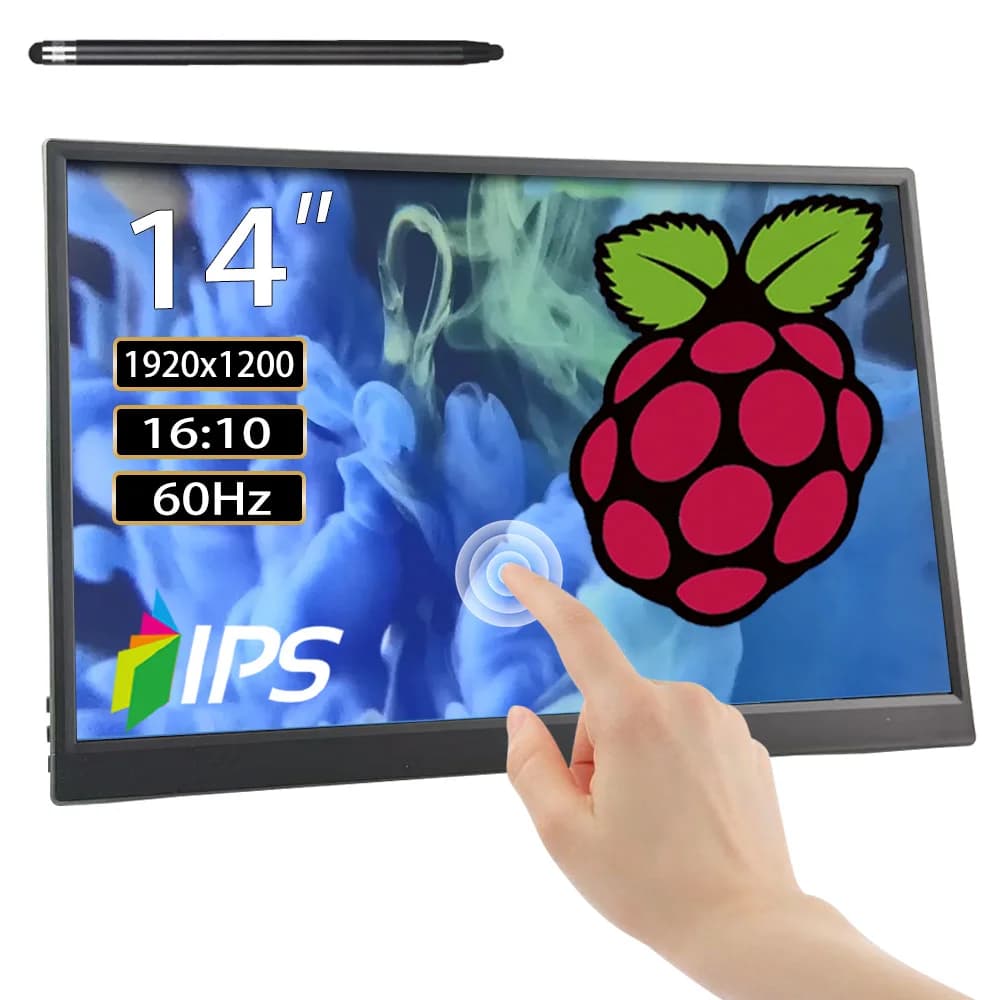 14 inch touchscreen monitor for Raspberry Pi 5/4B/3B+3B, IPS touchscreen display, FHD 1200P, 60Hz USB-C HDMI for laptop
