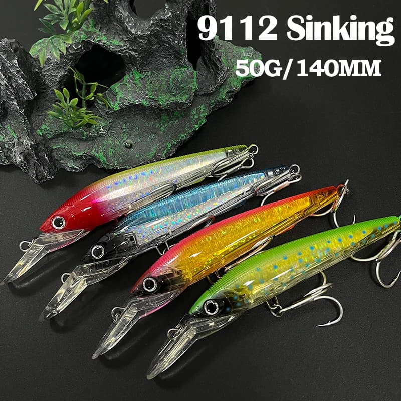 50g 140mm Sinking Minnow Sea Fishing Lures Ocean Trolling Artificial Bait Deep Diving Twitchbait Wobbler for Saltwater Equipment