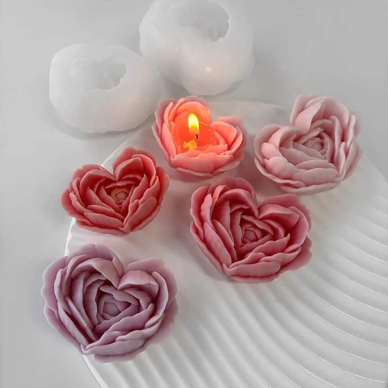 Stampo in silicone fiore d'amore fai da te a forma di cuore rosa candela profumata gesso sapone stampi in resina strumento torta dessert al cioccolato fatto a mano