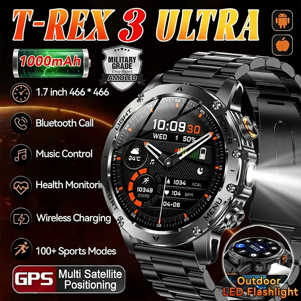 2025 Nuovo GPS Sport All'aria Aperta Astuto Della Vigilanza Degli Uomini AMOLED Schermo NFC Torcia Elettrica Frequenza Cardiaca Impermeabile Chiamata Bluetooth 1000mAh SmartWatch
