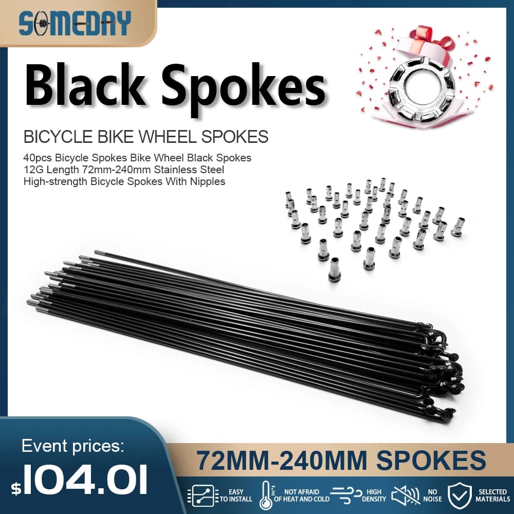 Black Stainless Steel Bicycle Spokes 12G Diameter 2.5mm Carbon Steel Bike Wheel Replacement Parts 72mm-240mm Length