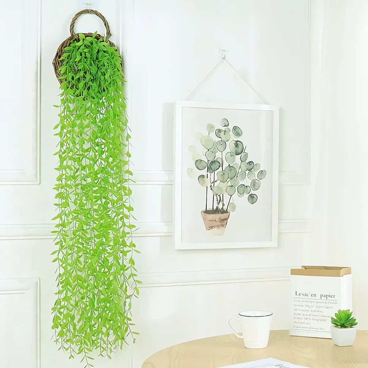 5 Pieces of Artificial Plants of Planting Willow, Elegant Wall Decoration, Realistic Fin Plants to Improve Love, Green