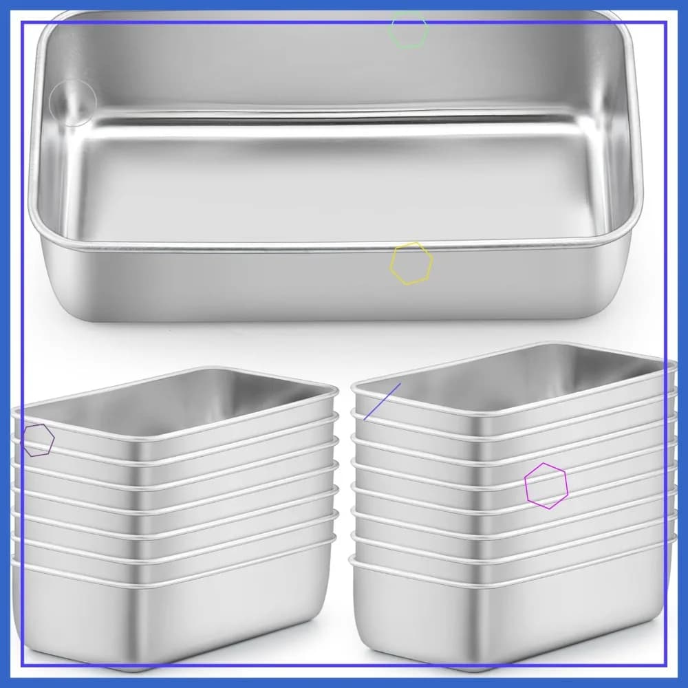 Set di 16 Teglie in Acciaio Inox 9x5 Pollici per Pane, Lavabili in Lavastoviglie, Piccole Teglie per Brownies e Torte