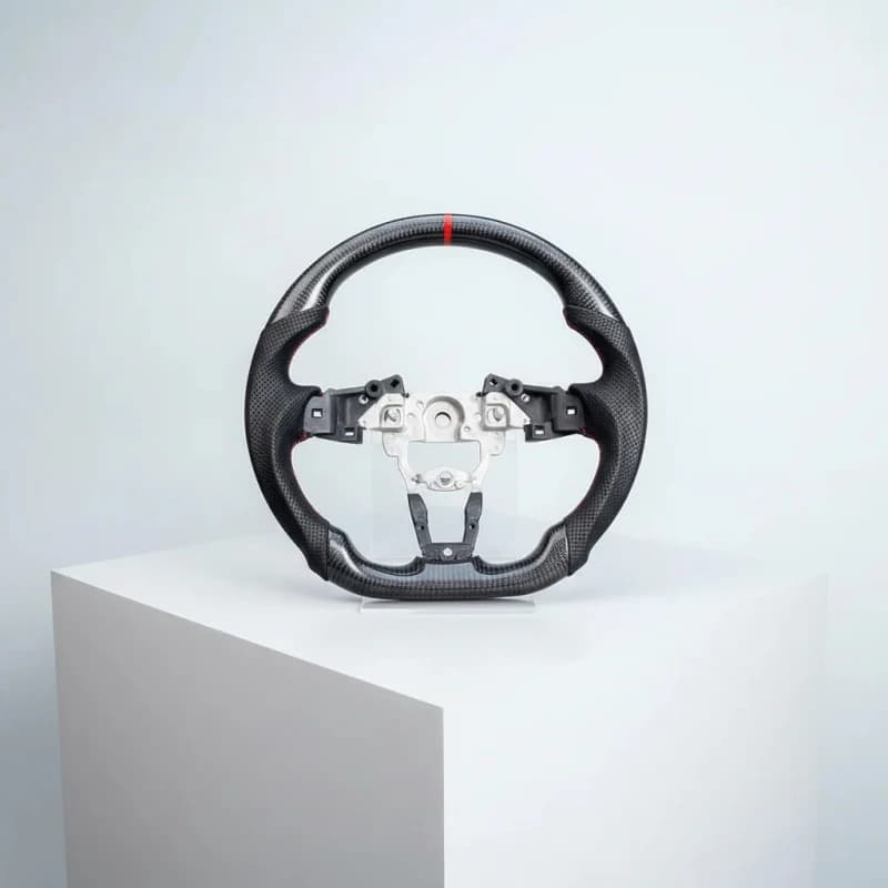 Volante di Lusso in Pelle Personalizzato con Fondo Piatto per MX-5 Miata NC 2006-2015, Anello in Fibra di Carbonio Idrodipinta con Cuciture Rosse