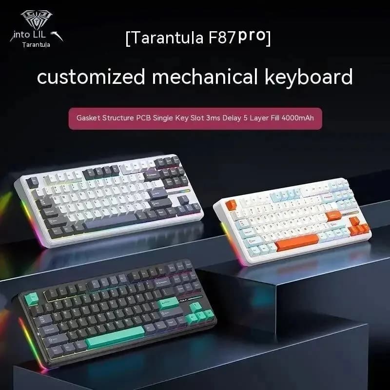 AULA F87 Pro Tastiera meccanica 2.4g/Usb/Bluetooth Tri Mode Wireless 87 tasti Rgb Pbt Guarnizione 5 strati Silenziamento Tasto completo Nessun impatto