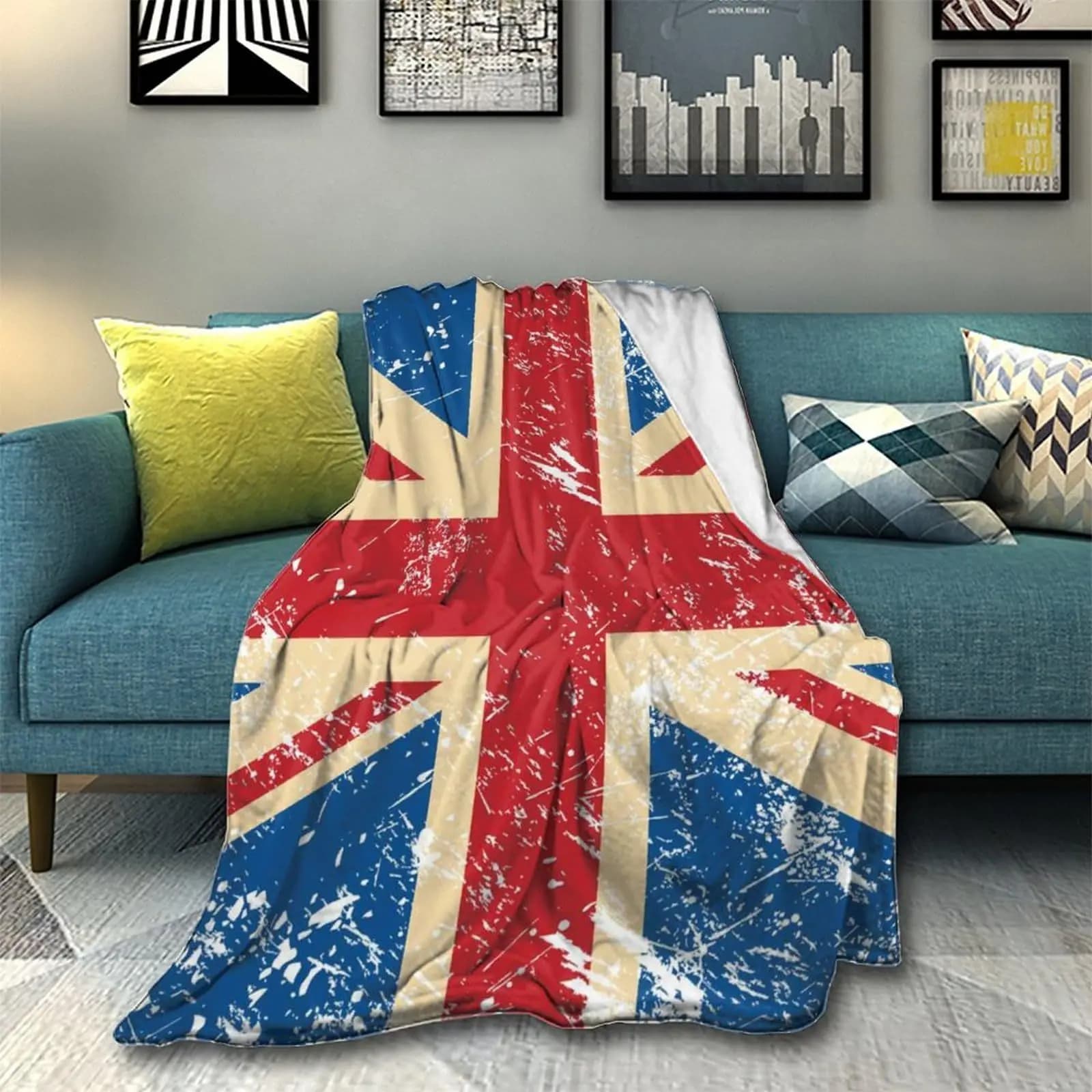 Modello della bandiera britannica in poliestere stampato digitale Coperta di copertura in flanella di velluto per camera da letto Coperte morbide in pile per letti