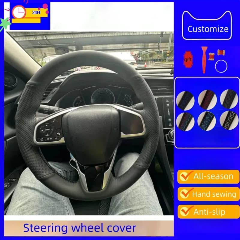 Coprivolante per auto personalizzato in pelle microfibra per Honda CRV 2017 2018 2019 Interni auto neri cuciti a mano