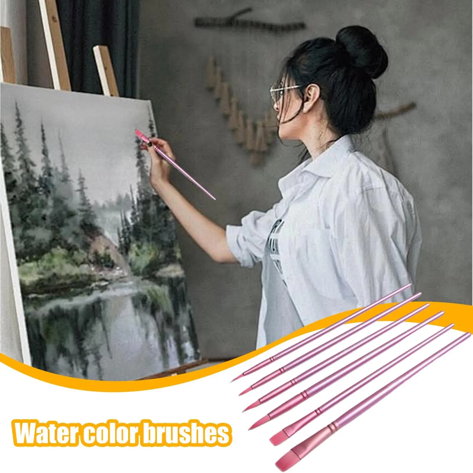 Painting Brushes Kit Artist Paint Brush Set Drawing Art Tools 6 Pieces Paintbrushes For Gouache Ink Notebook Scrapbook Rock