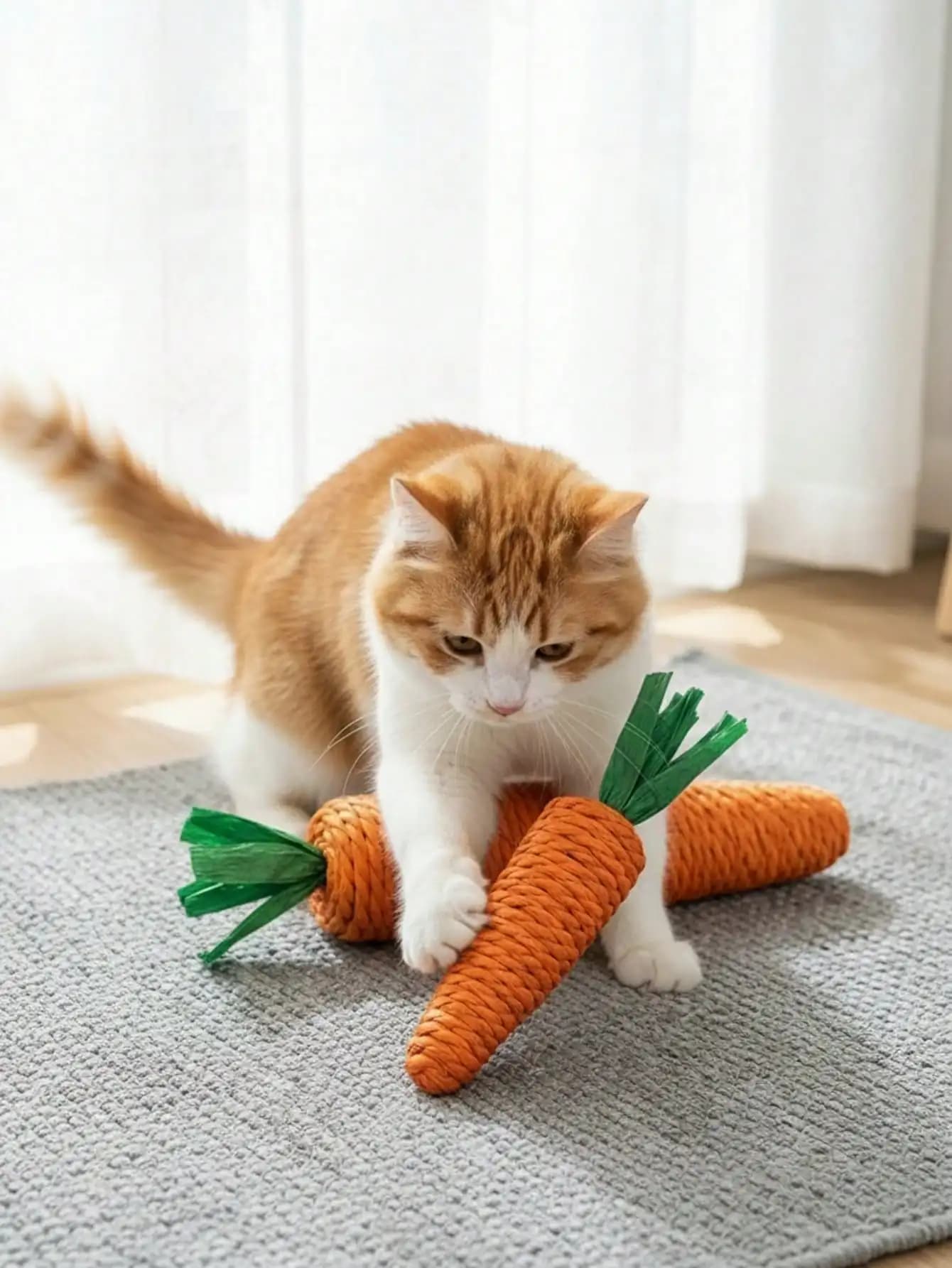 Giocattoli per gatti per l'intrattenimento autonomo: bastoncini a forma di carota per la dentizione e per provocare il gatto, resistenti ai morsi e ai graffi.