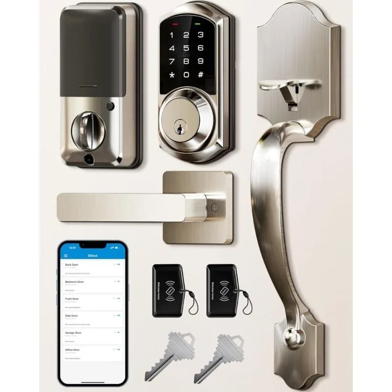 Set di serrature per porte anteriori intelligenti Catenaccio per ingresso senza chiave con maniglia a leva App di blocco automatico con tastiera touchscreen digitale elettronica