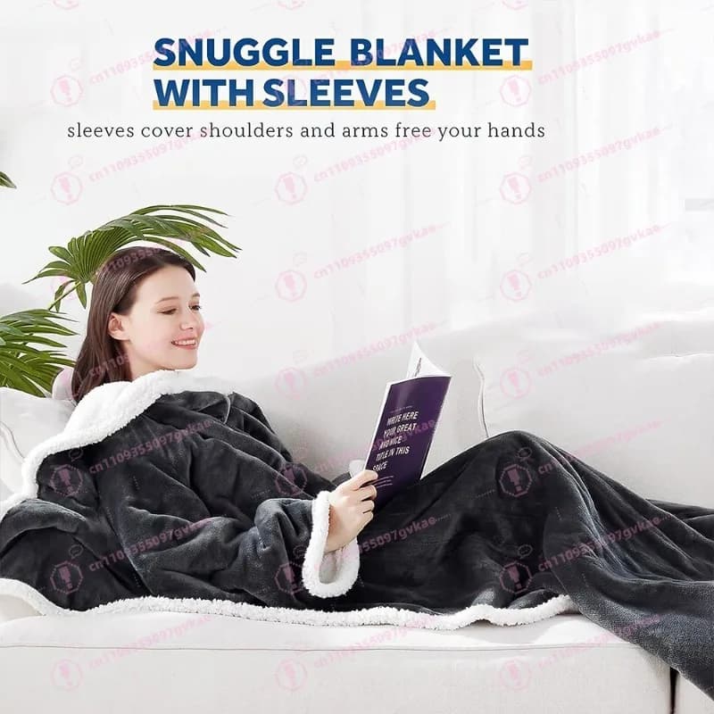 Coperta Elettrica in Flanella e Pile di Agnello, Coperta Riscaldata Indossabile con Maniche per Casa e Ufficio
