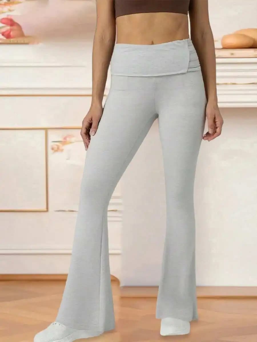 Leggings a vita alta a gamba larga da donna con cintura ripiegabile, tinta unita, abbigliamento casual per l'ufficio o eventi sociali