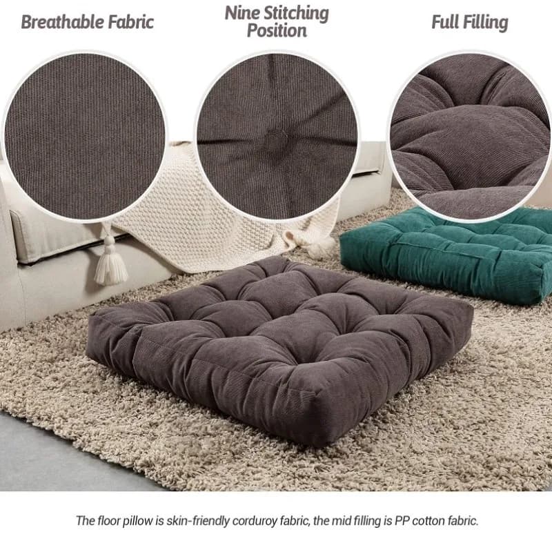 Square Large Floor Pillows Seating for Adults Kids Tufted Corduroy Gift Cushion for Tatami Living Room Meditation Floor Pillow