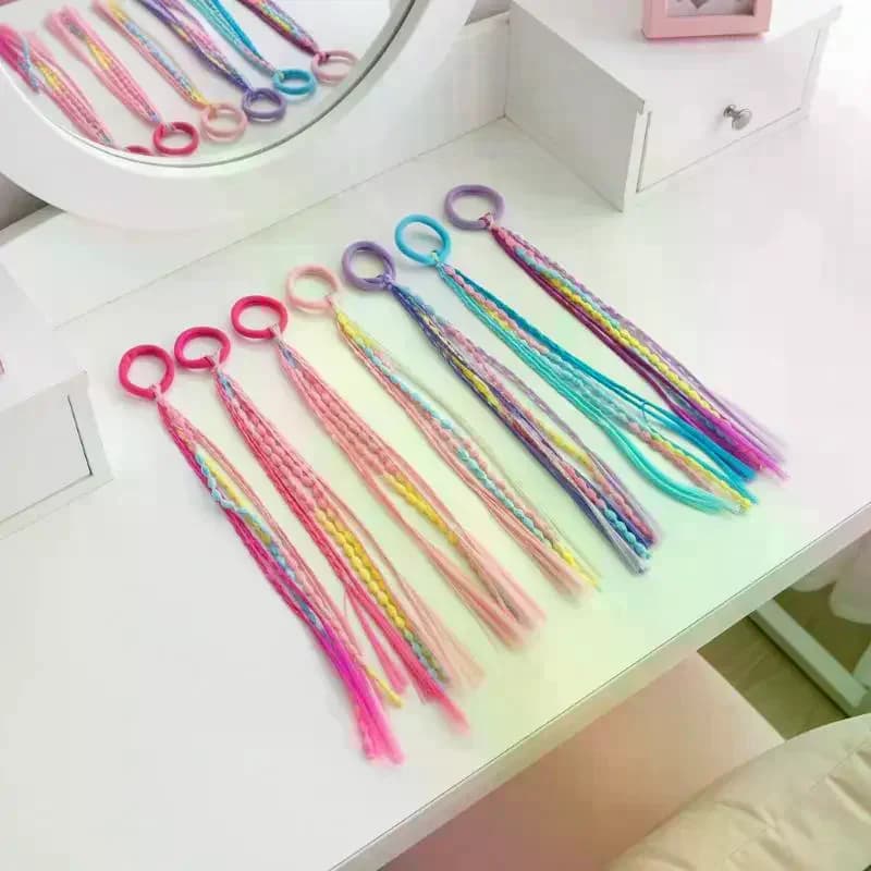 Set di Accessori per Capelli per Bambine, Parrucche Colorate e Fasce per Coda di Cavallo, 5 Pezzi, Design Morbido ed Elastico per Feste e Travestimenti