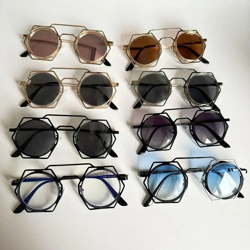 Punk Style Metal Frame Sunglasses Eye Protection Hexagonal Black Shades Glasses Anti-UV 400 Travel Accessories Retro Sunglasses