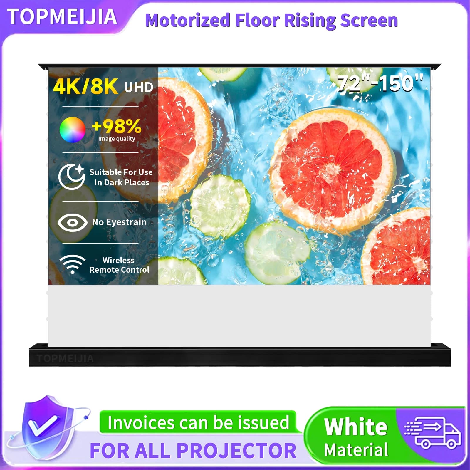 Schermo di proiezione bianco per cinema con linguetta motorizzata da 72''-150'' per proiettore AWOL 2500 3000 3500 Pro