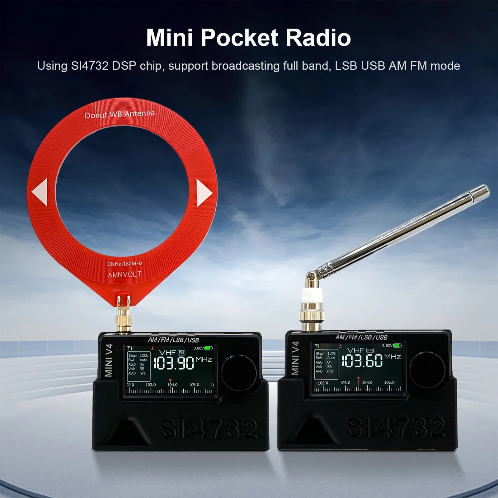 Radio DSP a banda completa con supporto e amplificatore per cuffie, ricevitore radio AM FM portatile, schermo IPS da 1,9 pollici per passeggiate, escursioni, campeggio