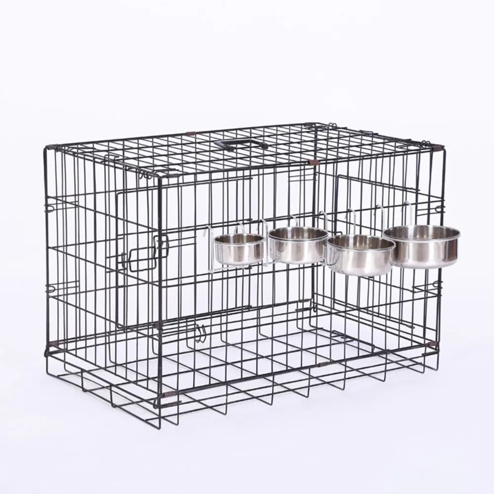 Protable Hanger Cage Cup Stainless Steel Stationary Dog Bowl Hanging Feeder Dish Travel Food Water Bowls Pet Feeding Tools