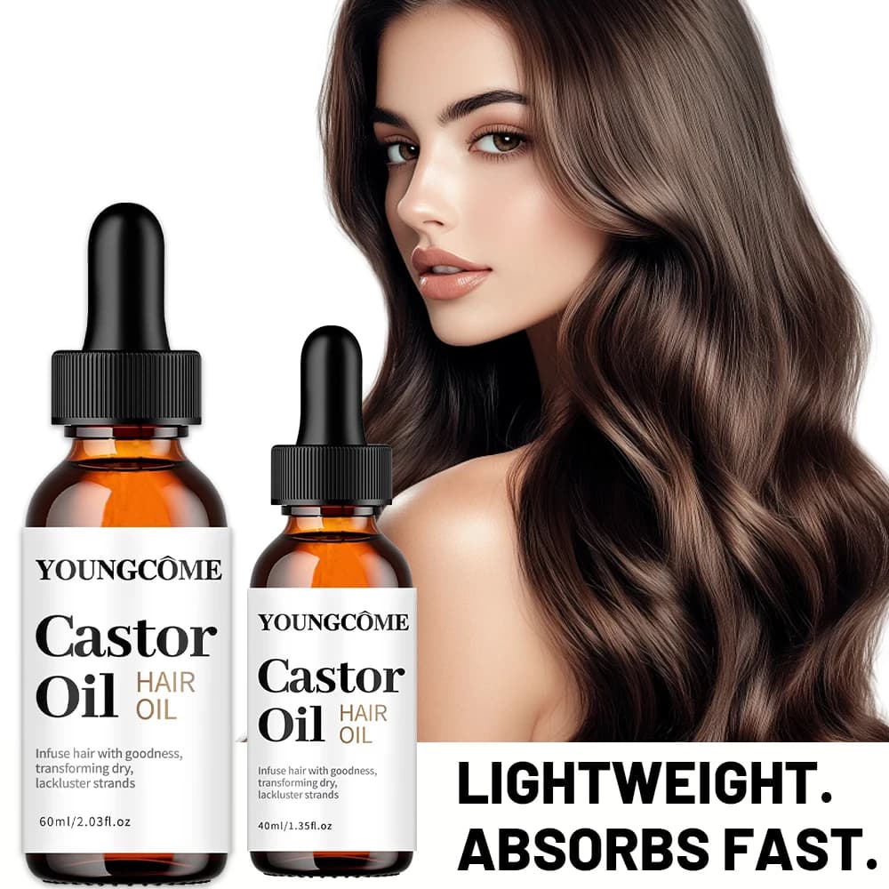 YOUNGCOME Olio di ricino per capelli, siero idratante per capelli secchi e danneggiati, trattamento contro il frizz, cura delle doppie punte, trattamento illuminante e rinforzante