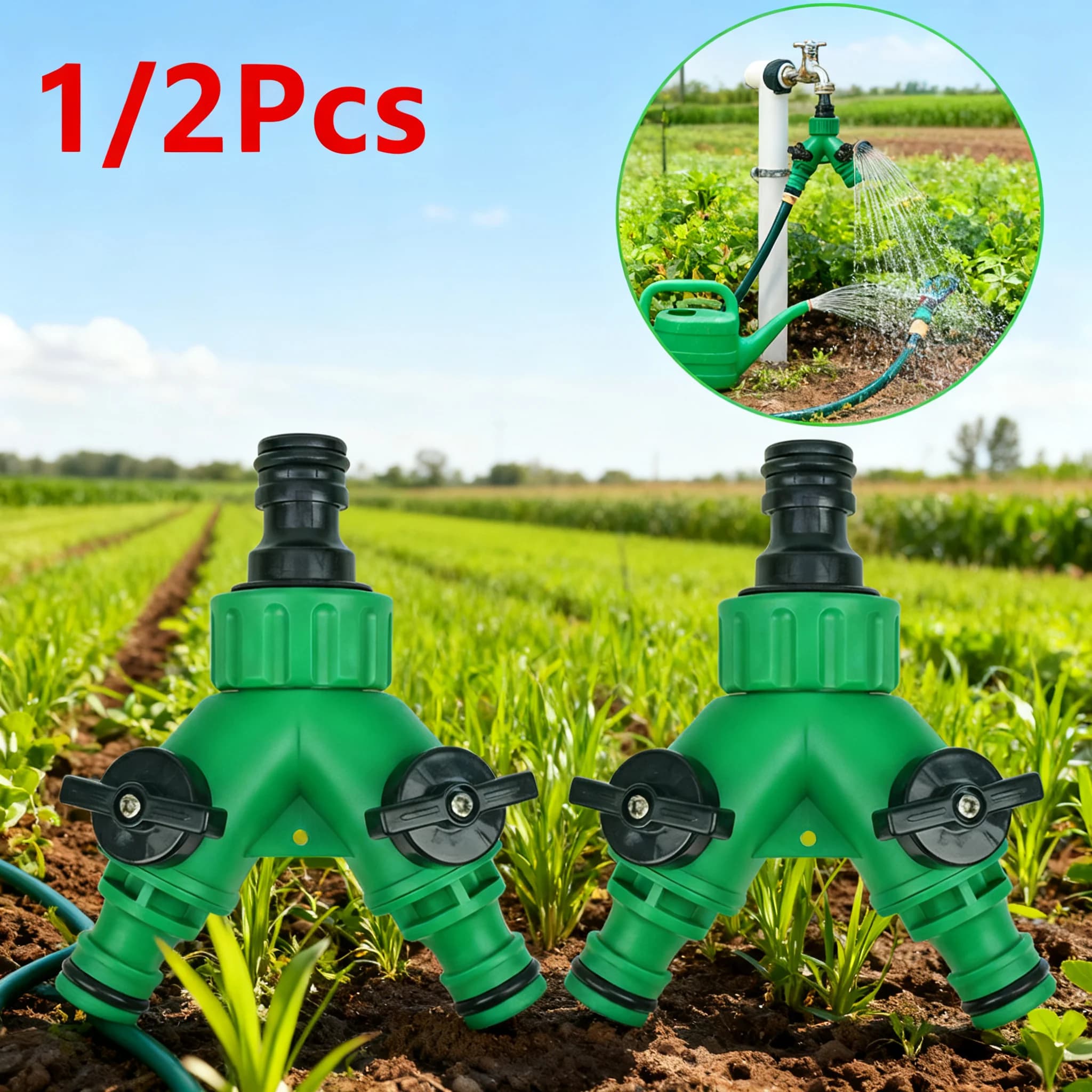 1/2 Pezzi Connettore/Sdoppiatore per Tubo da Giardino a 2 Vie con Valvola di Chiusura per Irrigazione, Paesaggistica e Piantumazione Fiori