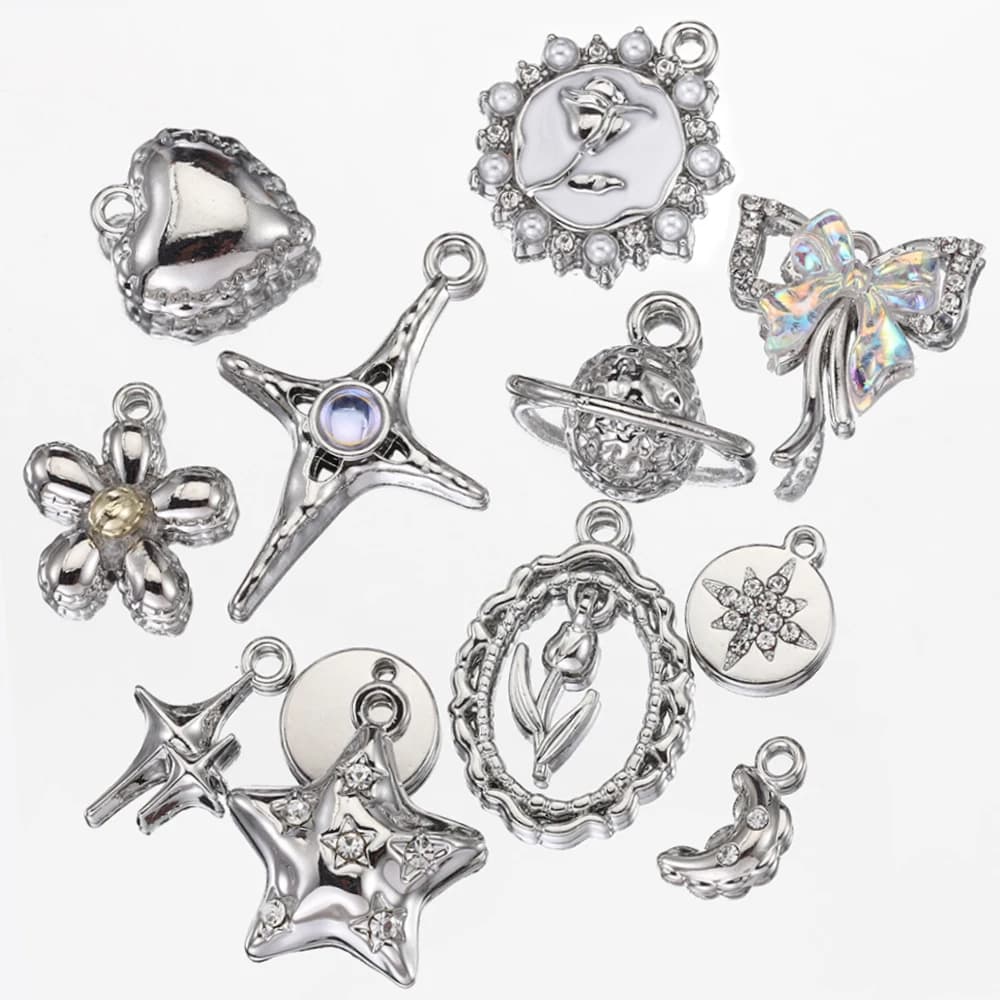 2 pezzi di strass Chrams argento colore perline di cristallo pendenti Y2K stile gioielli che fanno accessori Charms per braccialetto collana fai da te