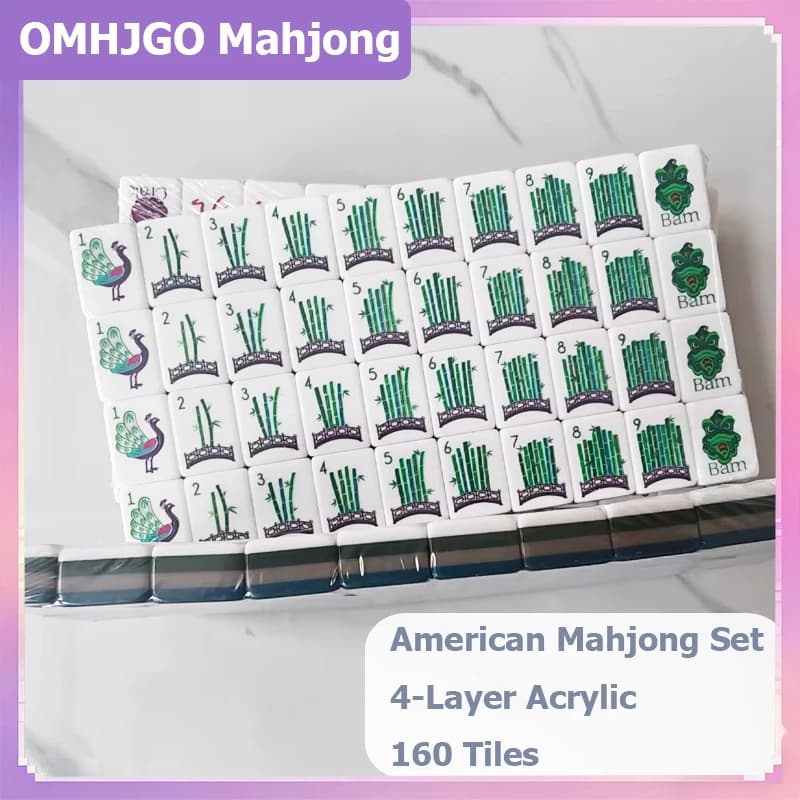 Set di Mahjong Verde Navy, 160 Tessere, 4 Strati in Acrilico, Gioco Portatile per Viaggi, Casa e Feste, Regalo Sorpresa