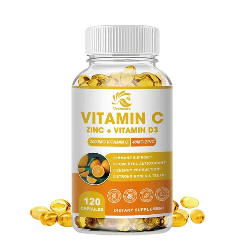 Integratori greassure zinco 40mg, vitamina C 2000mg e vitamina D3 5000 IU (125mcg) Per porzione-60/120 capsule