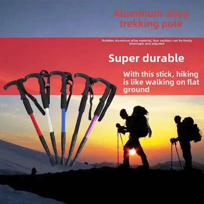 4-section Telescopic Trekking Stick, Foldable, Portable, for Camping, Hiking, Nordic Walking, for Seniors, Easy to Transport