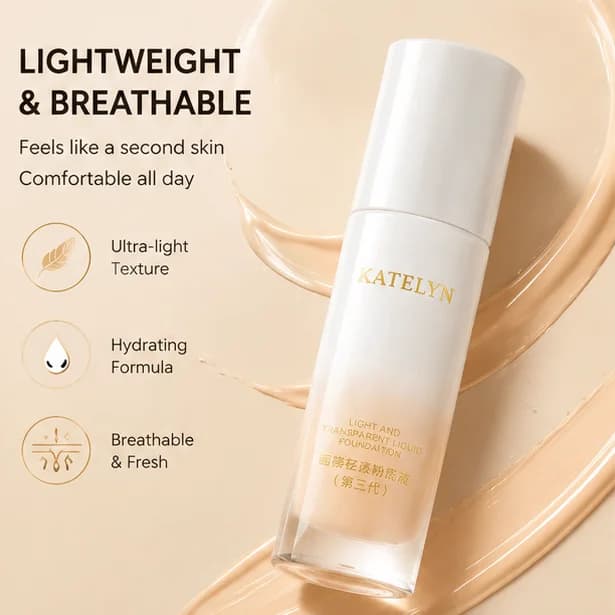 KATELYN Liquid Foundation Multiple Shades Hydrating Natural Finish Creamy Full Coverage Makeup Base Long Lasting Wear 30ml