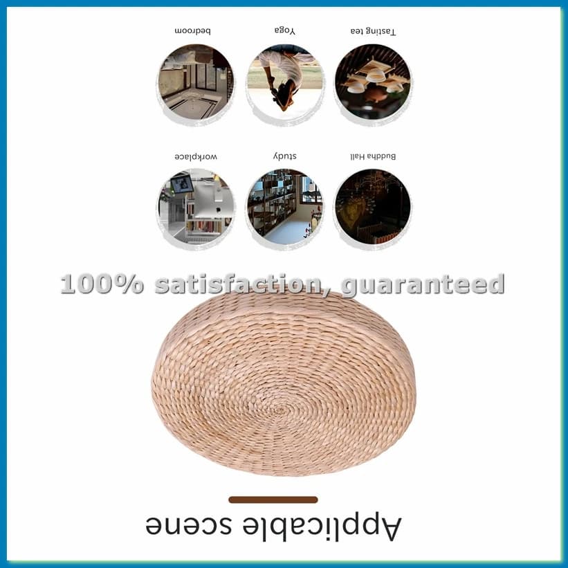 40 cm round cushion in hand-woven straw, yoga seat mat, floor or chair - FABY