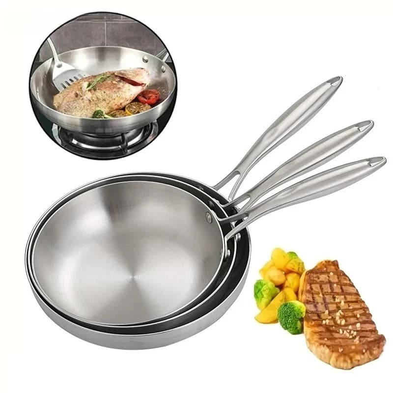 2/3PCS 5 strati in acciaio per uso alimentare padelle antiaderenti per pentola 22/24/26/28CM 304 acciaio inossidabile 2MM di spessore Wok Pan