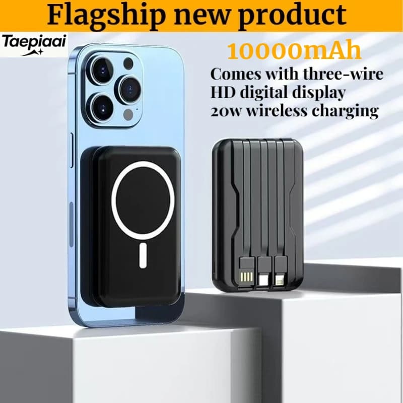 Power bank magnetico da 10000mAh con cavo USB, ricarica rapida 20W, batteria ultrasottile, caricatore esterno MagSafe.