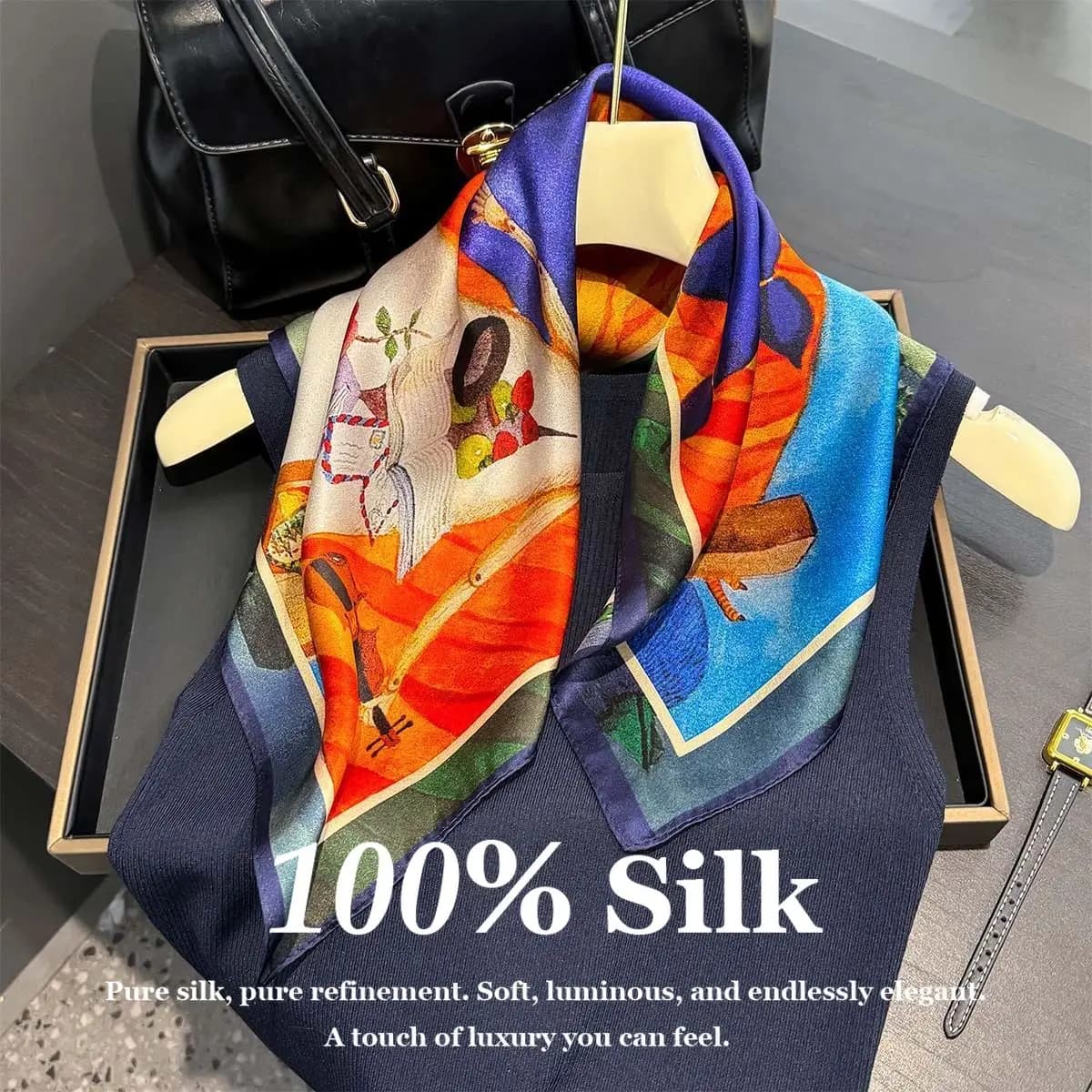Sciarpa 100% Pura Seta di Gelso da Donna Estiva, Foulard Quadrato, Fascia per Capelli, Hijab, Pashmina, Poncho, Bandana, Moda