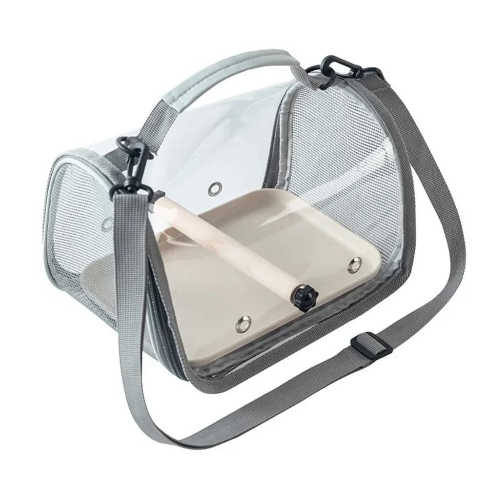 Borsa Trasportino per Uccelli Portatile con Supporto Pieghevole in Legno, Gabbia da Viaggio con Rete Traspirante e Finestra Trasparente, Borsa per Pappagalli, Accessori per Animali Domestici