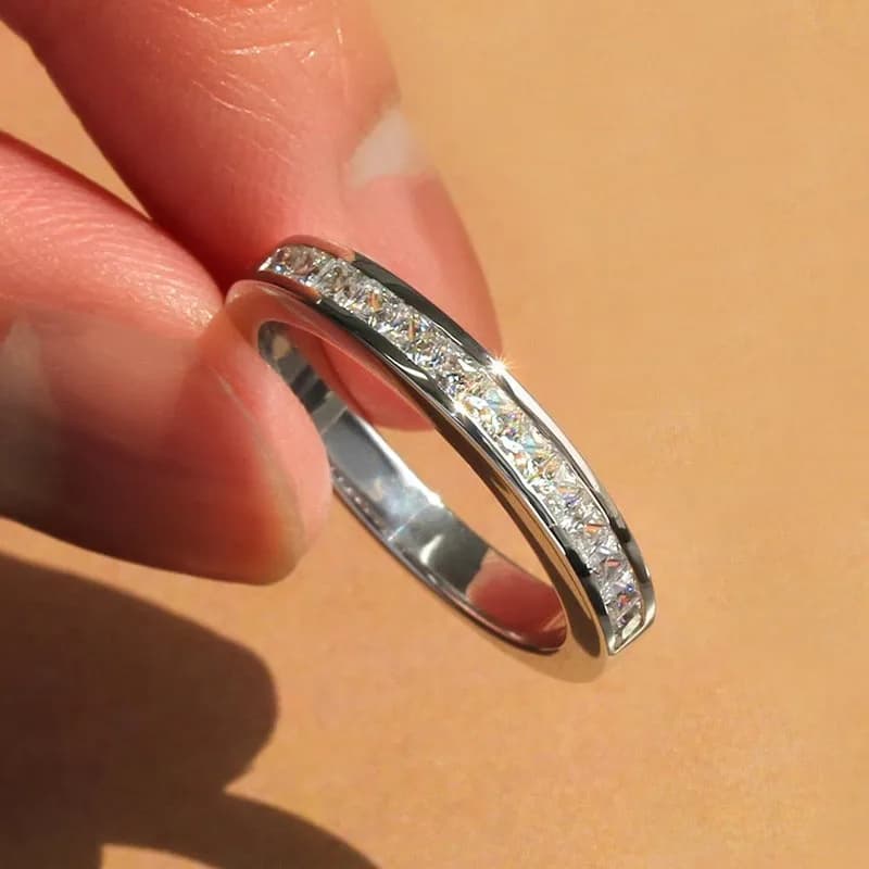 925 Sterling Silver Minimalist Wedding Rings for Women Luxury Paved Princess CZ Simple Elegant Anniversary Rings Fashion Jewelry