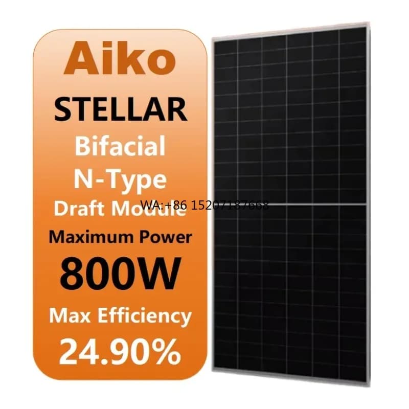 BifacialDual Glass Monocrystalline 770 Watt 780W 790 Watt 800W Solar Panel Aiko Industrial Commercial Higher Power Draft N-Type