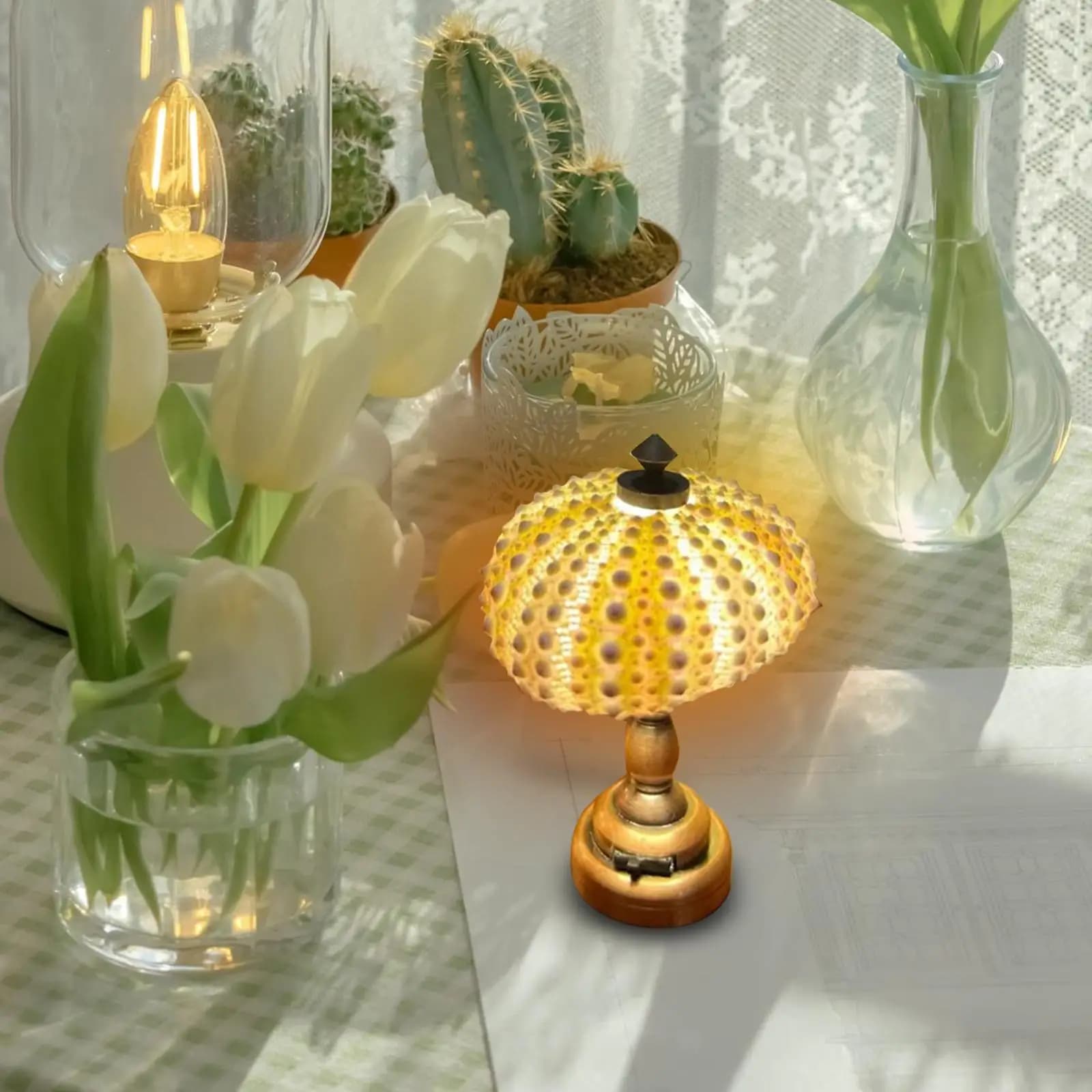 Lampada Notturna Creativa a Forma di Riccio di Mare, Mini Lampada Decorativa da Comodino
