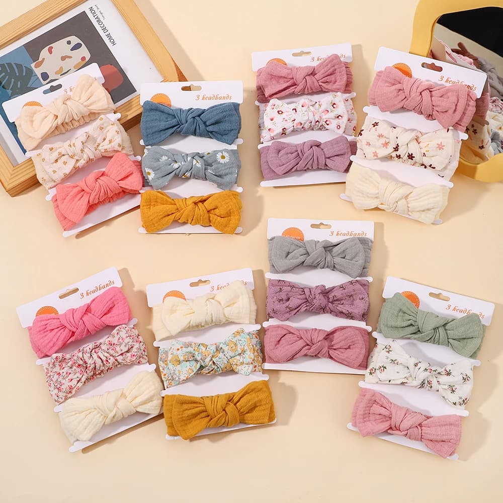 Set di 3 fasce per capelli da neonata con fiocco, fasce per la testa per bambine e neonati, accessori per capelli per neonati e bambini piccoli