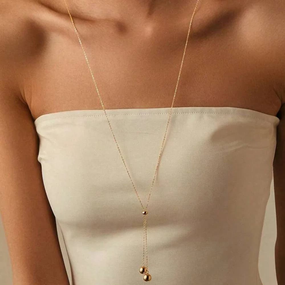 Ladies European and American stainless steel adjustable round bead pendant necklace summer retro ins wind collarbone chain versatile item decoration