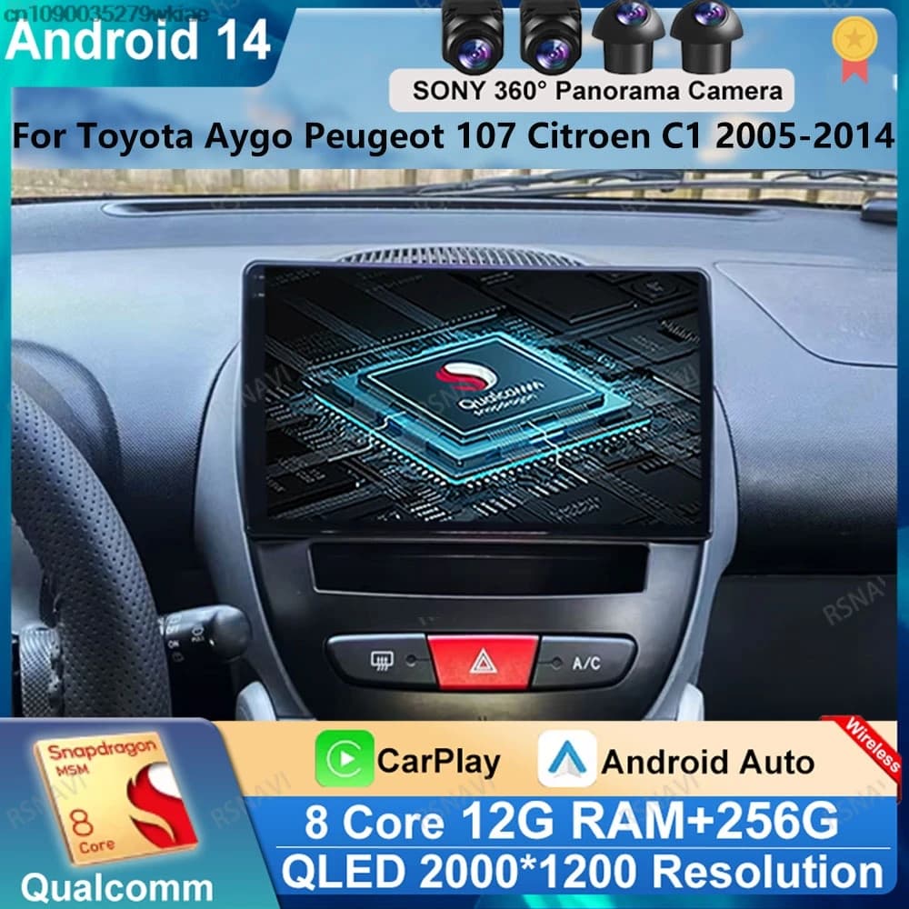 Andoird 14 Autoradio Per Toyota Aygo Peugeot 107 Citroen C1 2005 - 2014 GPS 5G WIFI DSP DVD Viedo Lettore Stereo 4G LTE BT AUTO